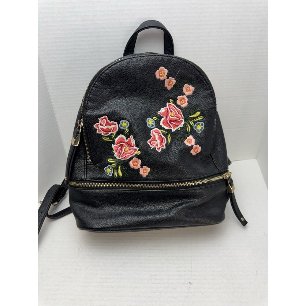 Urban Expressions Backpack Rose Flora Embroidery Black 13x10